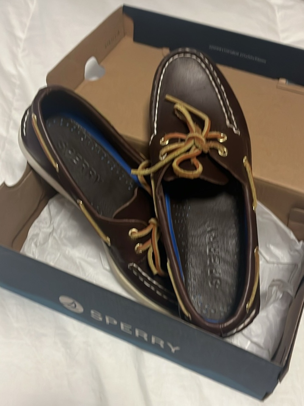 Sperry Men's Dark Brown Leather Boat Shoes with Tan Laces
